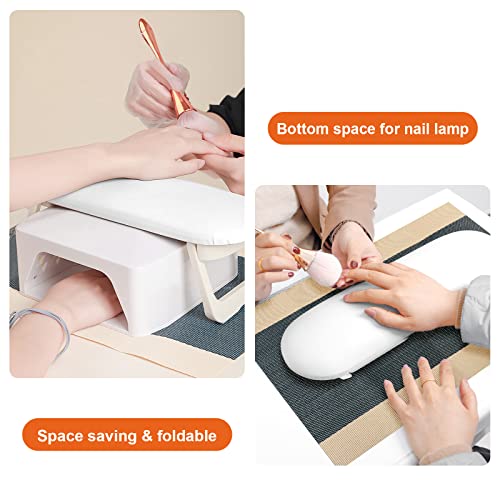 Nail Arm Rest, Foldable PU Leather Nail Hand Rest For Manicure+uffer Block Nail File, 30Count 100/180 Grit Sponge Nail Buffers for Acrylic Nails
