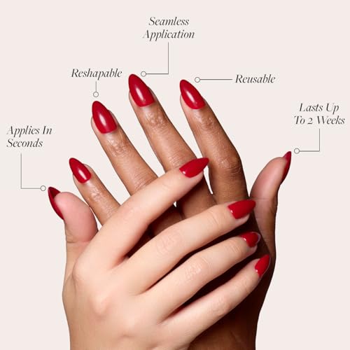 Glamnetic Press-On Nails Bundle - Classic Red & Berry Maroon | Opaque Timeless Red Almond False Nails | Dark Red Round Fake Nails | Reusable, Salon-Quality Nail Kits