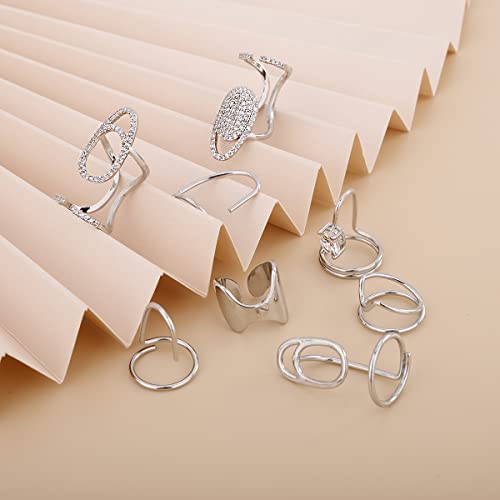 Silver Rhinestone Punk Nail Ring for Women