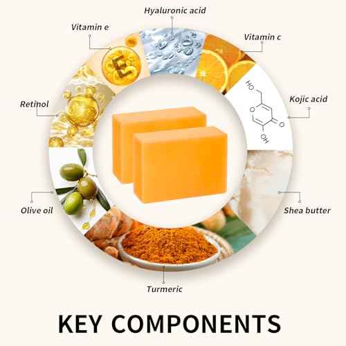 Kojic Acid Soap for Dark Spot Remover Bars with Turmeric, Vitamin C, Retinol, Collagen with Hyaluronic Acid, Vitamin E, Shea Butter, Castile Olive Oil - 3.52 OZ x 2 Bars