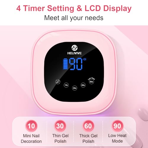 HELIVIVE Pink Cordless UV LED Nail Lamp 80W Rechargeable Gel Dryer