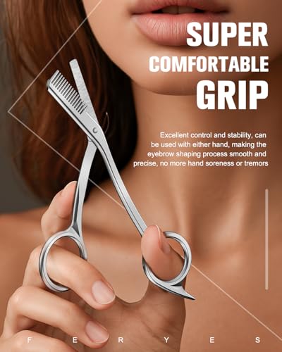 FERYES Eyebrow Trimmer Scissors with Built-in Comb