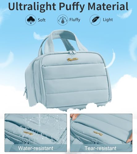 Bagstellar Light Blue Travel Toiletry Bag for Women, Large Waterproof Makeup Organizer