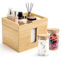 Bamboo Disposable Face Towel Holder with 2 Glass Jars - Open-Top Skincare Organizer for Facial Cleansing Wipes & Beauty Essentials - Bathroom Countertop Vanity Organizer