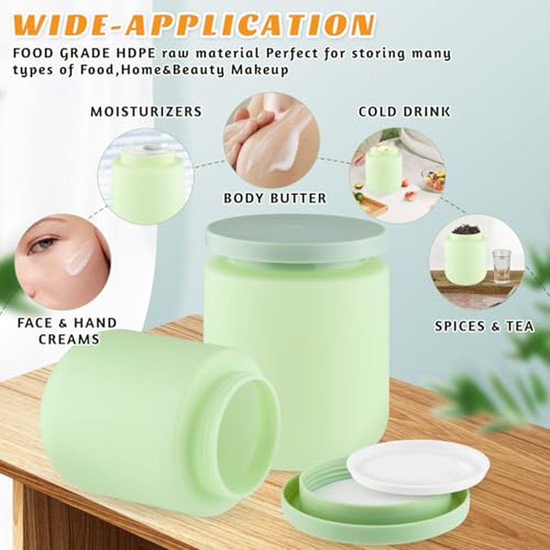 16 oz Plastic Cosmetic Jars with Lids - 2 Pack Green
