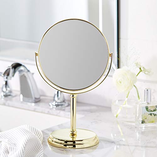 Double-Sided Tabletop Vanity Mirror with 1X/5X Magnification - Gold