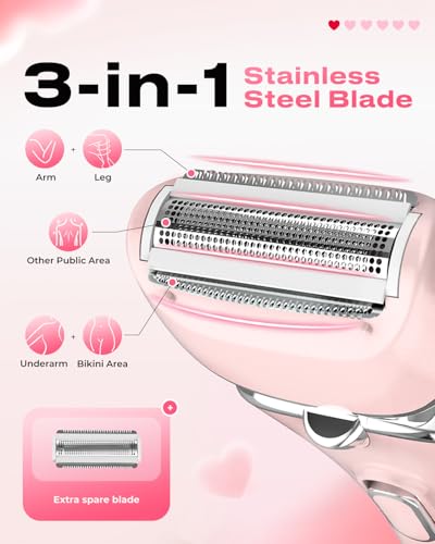 Women’s Electric Razor - Wet & Dry Shaver with 3 Blades - Pink Variation