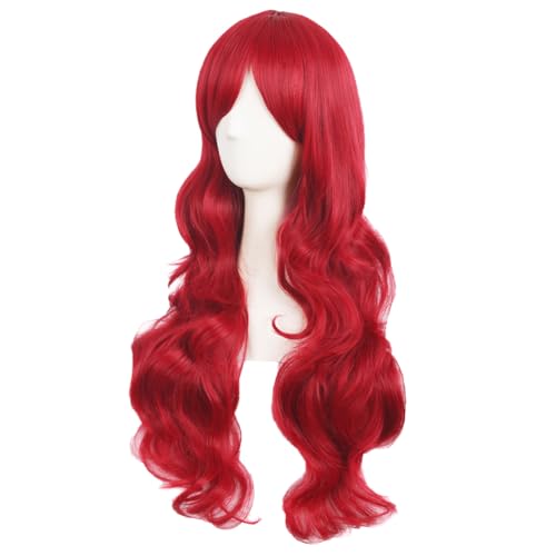MapofBeauty 28 Inch Long Curly Red Wig with Side Bangs