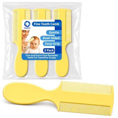 Vakly Fine Tooth Baby Comb, Dual-Sided 3-Pack | Cradle Cap & Lice Removal