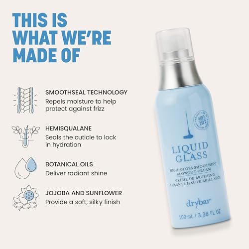 Drybar Liquid Glass High-Gloss Smoothing Blowout Cream | Reduces Frizz, Smooths Hair, Enhances Shine for a Healthier Appearance | Heat Protectant for Hair up to 450¡ÆF