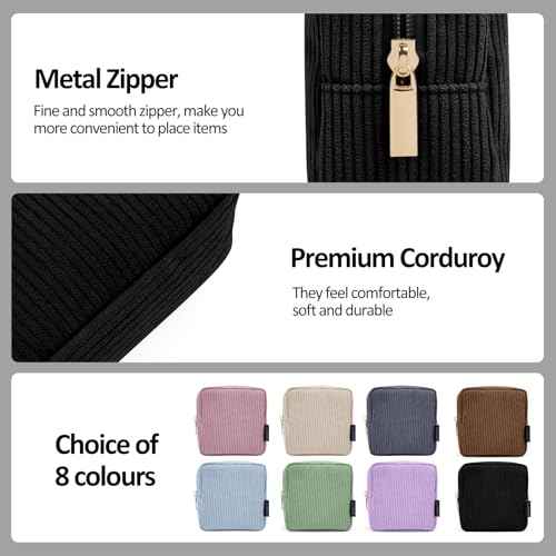 MAGEFY Small Makeup Bag for Purse Mini Cosmetics Bag Corduroy Cute Cosmetic Pouch for Women with Slip-in Pockets