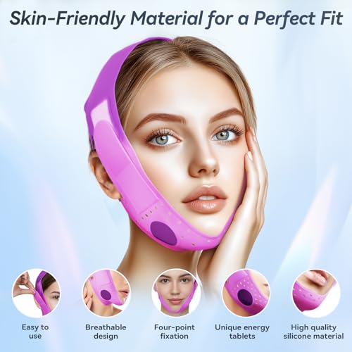 Chin Strap Soft Silicone V-Line Lifting Mask, Reusable Face Lift for Women Men Anti Snoring Devices for Home Working Travel Yoga (Royal Purple) 01