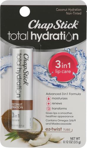 ChapStick Total Hydration Coconut Lip Balm Tube, Hydrating Coconut ChapStick for Lip Care - 0.12 Oz