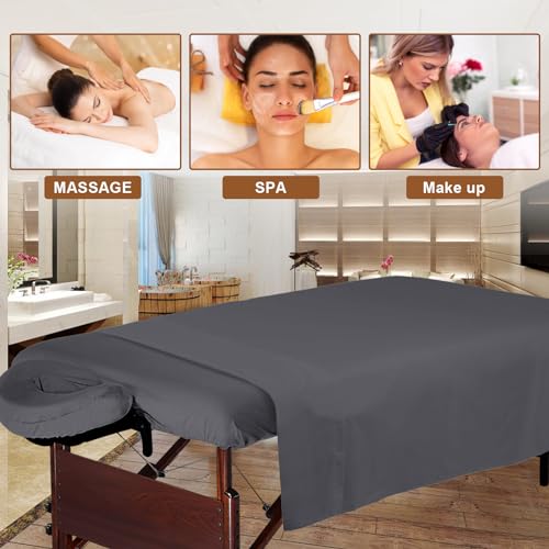 4 Sets Premium Microfiber Massage Table Sheets Set 3 Piece Set Includes Massage Table Cover Fitted Sheet and Fitted Face Rest Cover, Grey