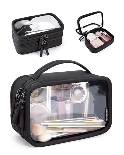 BAGSMART TSA-Approved Clear Makeup Bag with Handle - Large Travel Toiletry Organizer