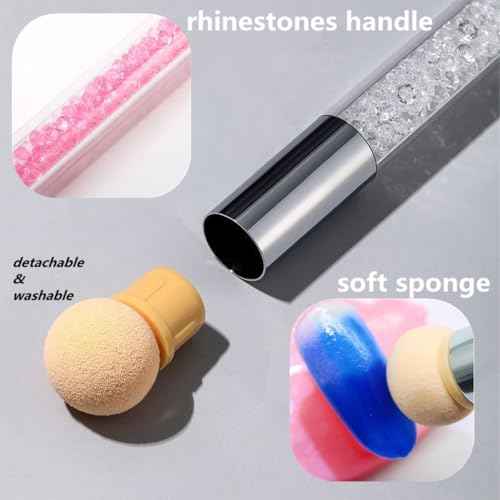 Resin Nail Art Palette with UV Gel Gradient Sponges Pens (White Handle, 4 Pcs Replacement Head), Nail Sponges for Ombre Double Head Brush for Nail Art Manicure DIY Tools