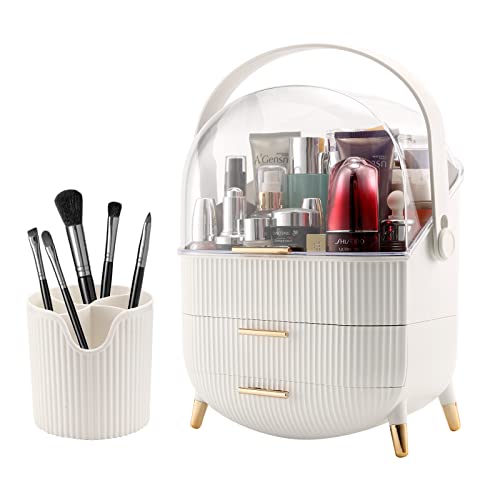 Makeup Organizer,Cosmetics Display Case With 2-Layer Storage Box,Waterproof And Dustproof,Skincare Storage Box (White A)