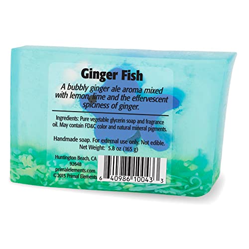 Primal Elements Glycerin Bar Soap | Helps All Skin Types, Sensitive, Oily & Dry Skin | NO PARABENS, VEGAN, GLUTEN FREE, 100% VEGETABLE BASE - (Ginger Fish)