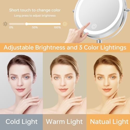 LED Makeup Mirror with 1X/20X Magnification, Adjustable Height