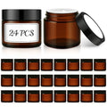 Bumobum 2 oz Small Glass Jars with Lids, 24 Pack Amber Glass Cosmetic Jars with Inner Liners, 60ml Round Empty Sample Containers for Lotion, Cream, Salve, Powders and Ointments Storage