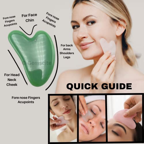 GEMSCITE | Gua Sha Stone | Face Manual Massage Tool Original |Green Jade | Scraping | Heart shaped | for Body Skin Beauty Facial | Face Slimming - Wholesalegemshop