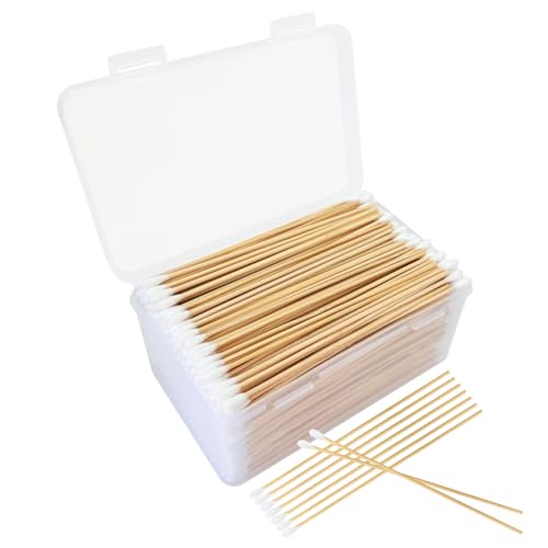 Round Cotton Swabs 600ct with Reusable Case - 6 Inch Bamboo Tips for Beauty Electronics & Cleaning