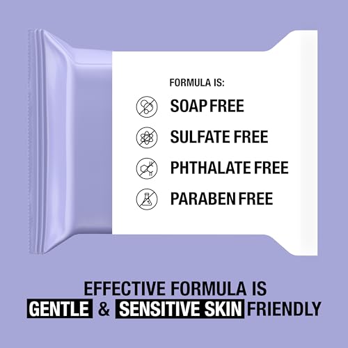 Neutrogena Night Calming Cleansing Makeup Remover Face Wipes, Nighttime Facial Towelettes to Remove Sweat, Dirt & makeup, Leaves Skin Feeling Calm, Alcohol-Free, 100% Plant Based Cloth, 25 ct