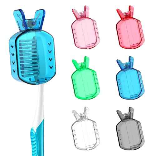 Toothbrush Covers Caps, Clip-On Toothbrush Protector for Household Travel, Brush Head Pod Case Fits Most Manual and Electric Toothbrushes, 6 Count