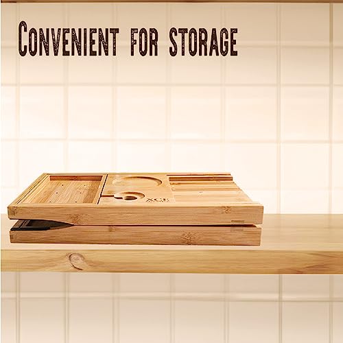 Bamboo Bathtub Caddy Tray - Expandable to 41", Book Stand & Wine Holder