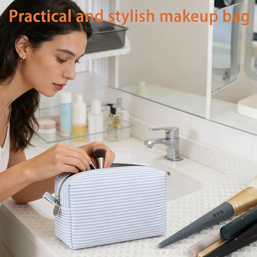 CALINNL 2pc Travel Makeup Bags in Light Blue Set - Lightweight Cosmetic Toiletry Pouches