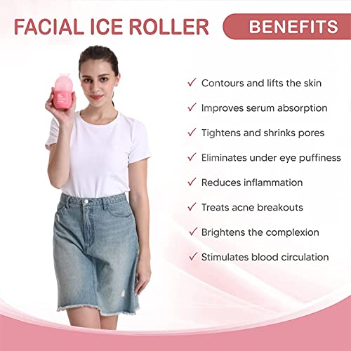 Cube Ice Roller for Face, Ice Facial Roller for Eyes Neck Naturally Tone and Tighten Skin, De-puff Eye Bags, Add a Healthy Glow Cryotherapy Enhance Skin Elasticity (Light Pink）