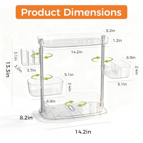 Rotating Makeup Vanity Organizer, Bathroom Countertop Cosmetic Skin Care Storage,Cosmetic Display Case with Brush Holder,for Skincare Perfume Cosmetics,Detachable Hanging Trays & Hooks