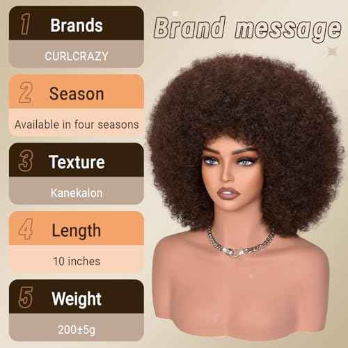 Afro Wigs for Black Women 70s Afro Kinky Curly Wig with Bangs Bouncy Huge Fluffy Puff Wigs Synthetic Hair for Cosplay Daily and Party 14Inch