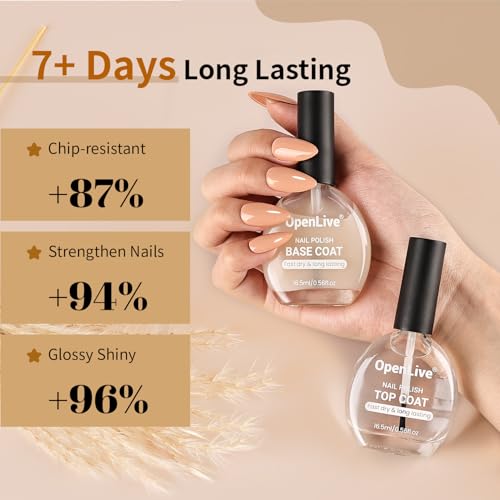 OpenLive Quick Dry Base and Top Coat Nail Polish Set - High Gloss (16.5ml)