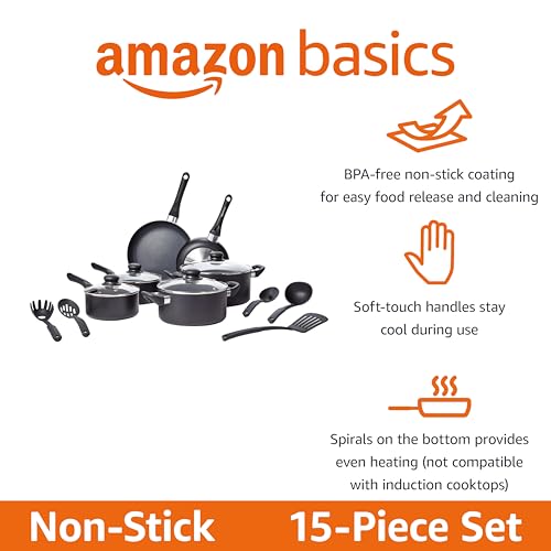 Amazon Basics 3-Piece Non-Stick Frying Pan Set - 8 Inch, 10 Inch & 12 Inch, Black