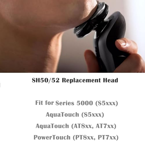 SH50/52 Replacement Heads Compatible with Philips Series 5000 Electric Shaver, Sh50 Replacement Blades Head Compatible with noreclo Series 5000, ATXX(S5xxx), PTXX (PT8xx, PT7xx) 3-Pack W/Brush