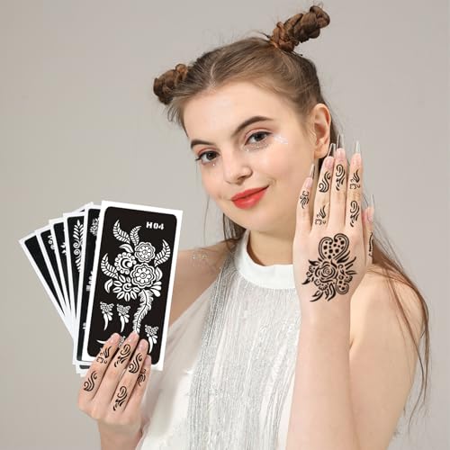 Henna Tattoo Stencils Kit - 12 Sheets for Hands, Kids & Adults