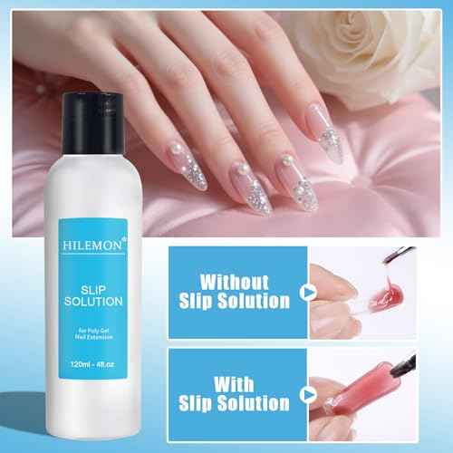 Poly Gel Slip Solution Set, Liquid with Dual-Ended Spatula Brush Glass Cup Cotton Pad, Anti-Stick Liquid Brushes Cleaning for Nail Extension Gel