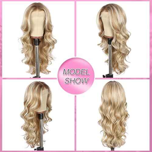 SAPPHIREWIGS 13x4 Blonde Lace Front Wig for Women Body Wave Highlight Honey Blonde Synthetic Pre Layered Wigs Heat Resistant Fiber Gluesless Wig for Daily Party Use 20 inch