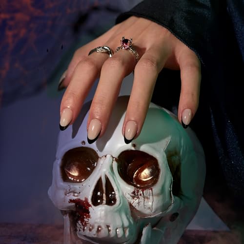 BTArtbox Halloween French Tip Almond Press On Nails Kit - Black A1