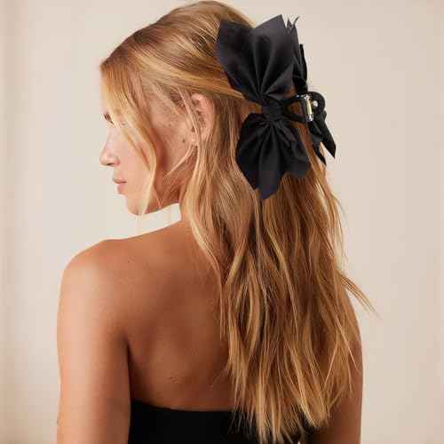 Bow Claw Clips Bow Hair Clips Black White 2PCS Big Hair Bows for Women Butterfly Styling Large Hair Clips for Thick Hair for Girls Hair Accessories for Teen