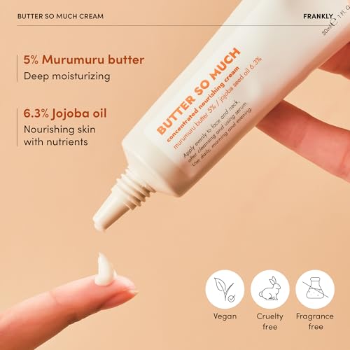 FRANKLY Butter So Much Cream - Intense Moisturizing | Face Moisturizer | 20% Vegan Butter & Plant Oils | 5% Murumuru Butter & 6.3% Jojoba | For Dry & Sensitive Skin | - 1.01 fl. Oz.