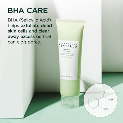 SKIN1004 Tea-Trica BHA Foam, Makeup Remover with Centella Asiatica & Tea Tree, Korean Face Cleanser for Oil & Sebum Control, Cleansing Foam for Clearing Impurities, Korean Skin Care, 4.22 fl.oz /125ml