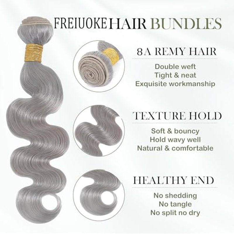 Grey Body Wave Hair Bundles 26 28 30 Inch | Brazilian Virgin Human Hair