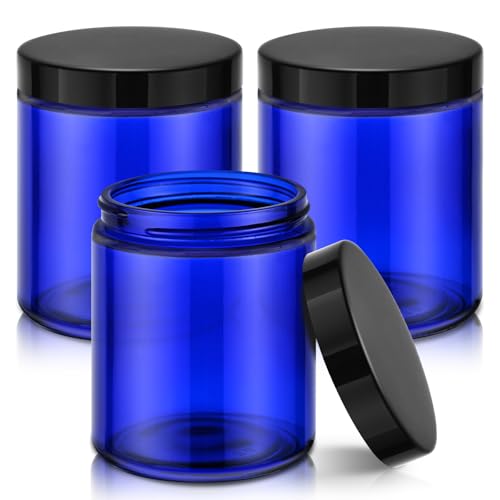 8oz Blue Glass Jars with Lids - 3 Pack for Candles & Storage