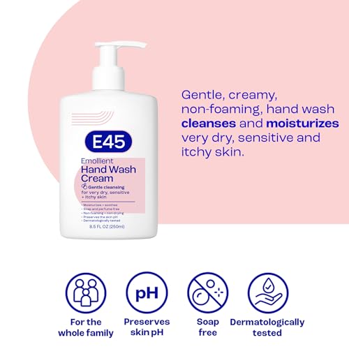 E45 Hand Wash Cream, for Dry, Itchy, Sensitive Skin, Fragrance-Free, No Soap Formula, Dermatologist Tested, for Healthier Skin, 8.5 fl oz (250ml)