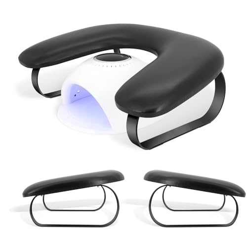 Manicure Arm Rest for Nails Tech,U Shaped Nail Arm Rest Stand,Soft PU Leather Manicure Hand Rest Holder Cushion with Detachable Bracket,Acrylic Nail Salon Home Use(Full Black)