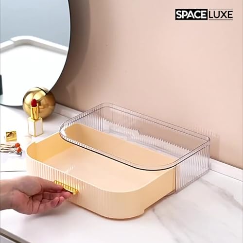 SpaceLuxe Cream White 2-Layer Makeup Organizer with Rotating Brush Holder