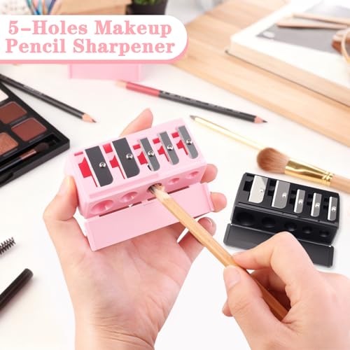 5-Hole Makeup Pencil Sharpener with Lid (2 Pack) for Eyeliner & Lip Liner