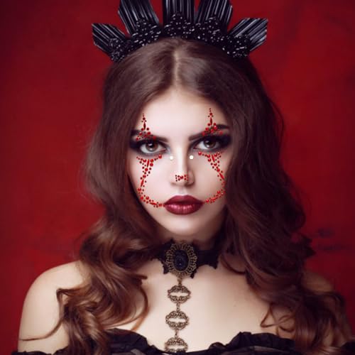 Halloween Face Gems Stickers - 2Pc Rhinestone Tattoos
